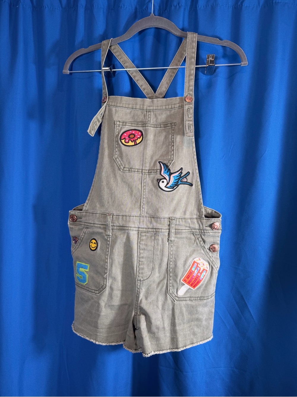 Cat & Jack Olive Green Short Overalls with Patches
